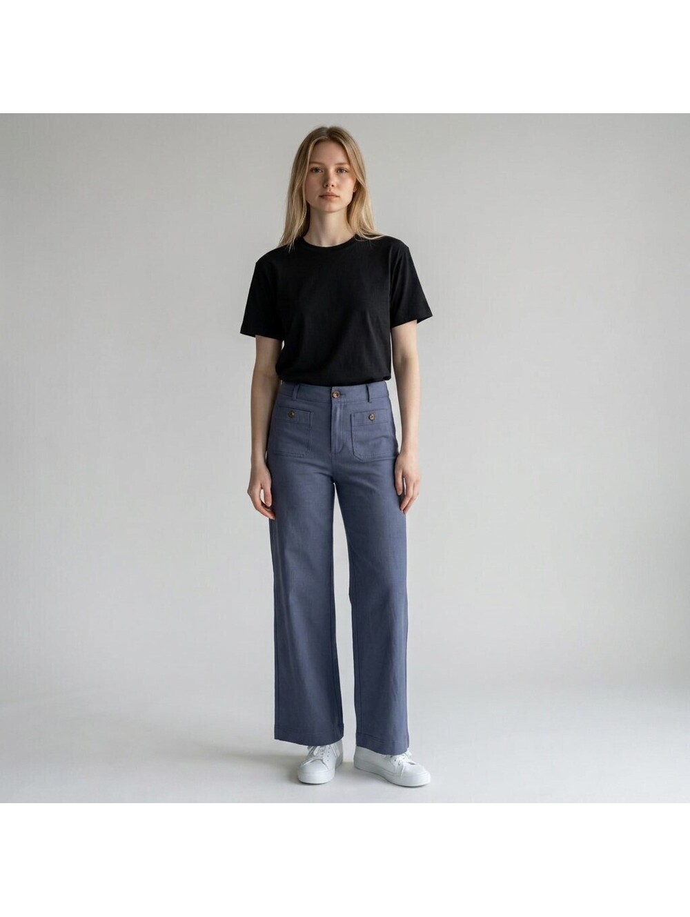 Loft Pants Women 14 Blue High Rise Flat Front Wide Leg Pockets Rayon Stretch